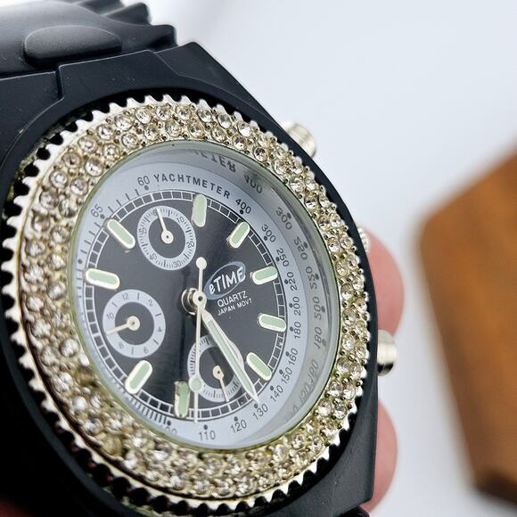 ETime Women's Double Halo Bling Watch Black Band Multifunction Bold Statement - Picture 3 of 6